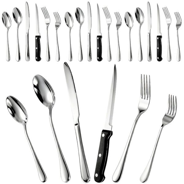 24 Pieces Silverware Set Food-Grade Stainless Steel Flatware Set for 4