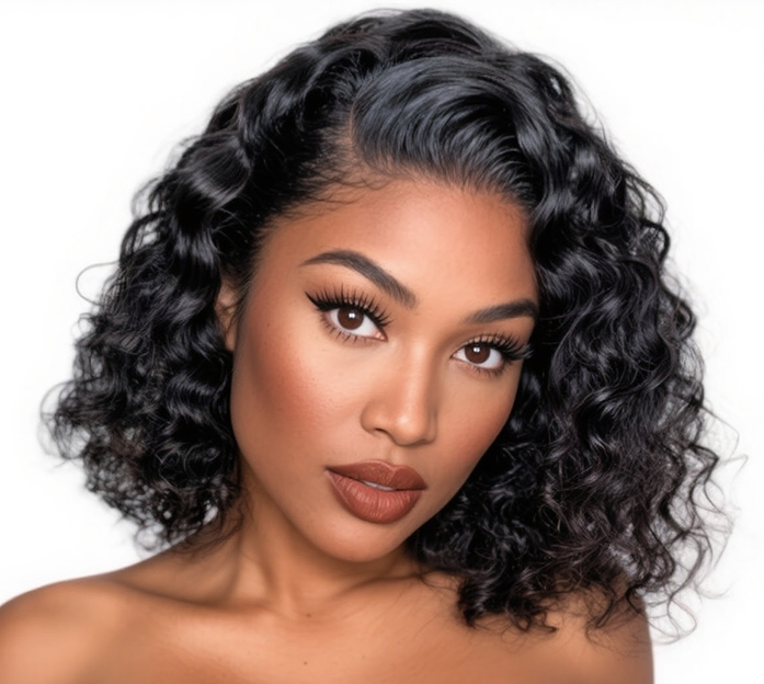 SUNRAY 100% Human Hair Curly Wig 12 Inch Lace Front Glueless Wigs
