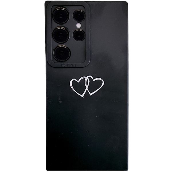 Black Phone Case with 2 White Hearts compatible with Samsung S23 Ultra