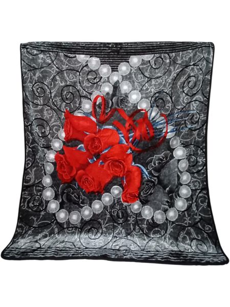 SMTE 1-Ply Blanket with Red Rose &amp; Pearl Print - 187cm x 226cm