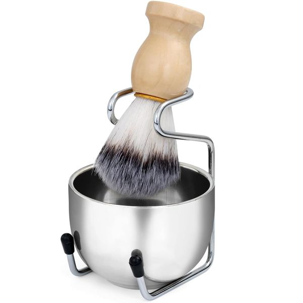 3-in-1 Shaving Brush and Bowl Set with Stainless Steel Shaving Stand