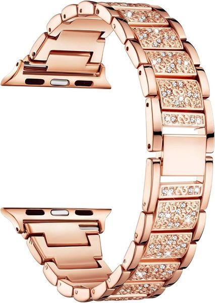 Rhinestone Stainless Steel Apple Watch Strap With Link Remover - Rose Gold