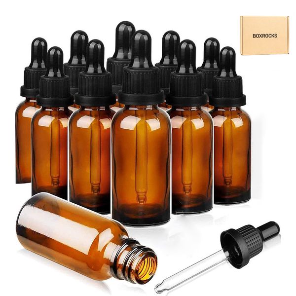 12 PCS Small Amber Glass Dropper Bottle - 30ml