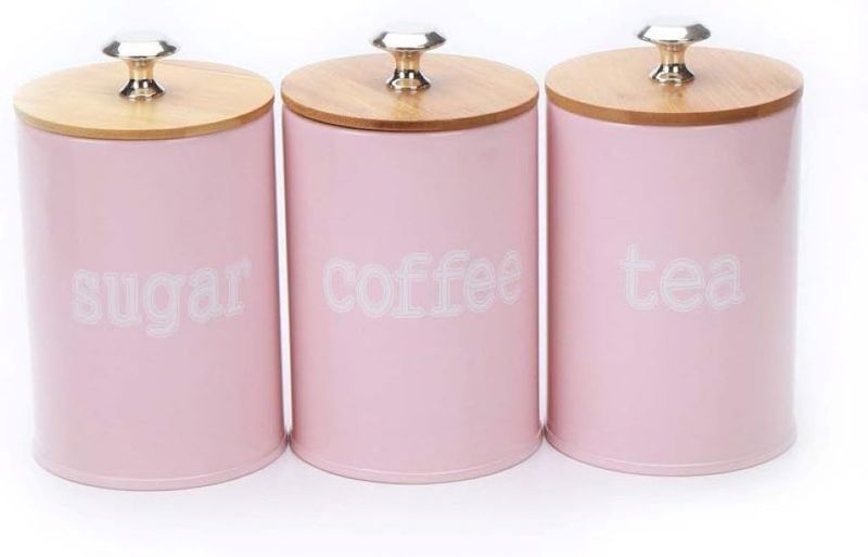 Metal Farmhouse Country Decor Containers for Sugar Coffee Tea (Set of 3)
