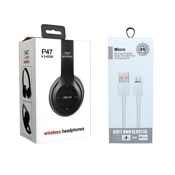 Combo - P47 Bluetooth Headphones with Micro Fast Charger Cable