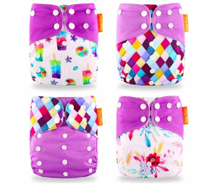Happy Flute Purple 4 Pack Reusable Baby Diapers image