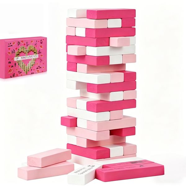 54 Piece Couples Stacking Tower Game with 6 DIY Blocks | Couples Challenge