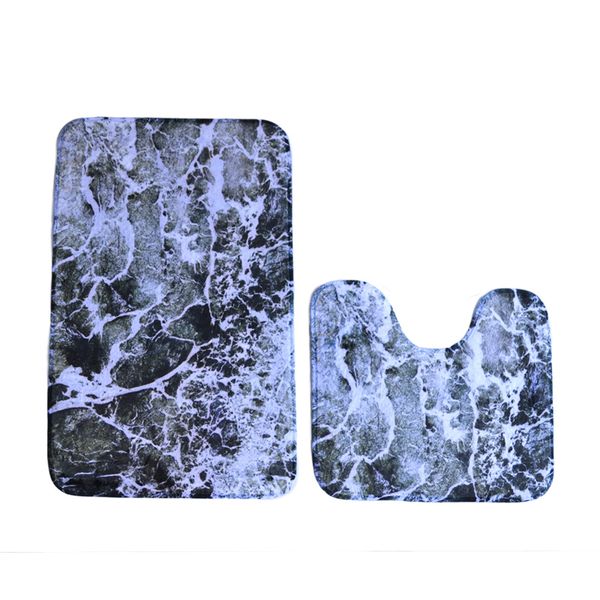 Cape Art Memory Foam 2 Piece Bath Mat Set Contemporary Blue Ocean Marble