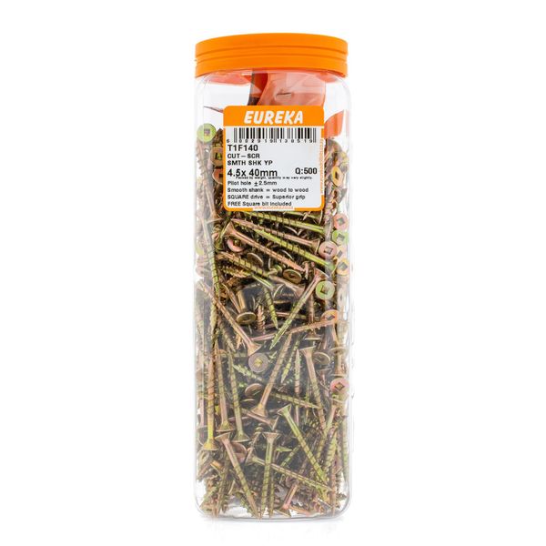EUREKA Cut-Screw Smooth Shank Yellow Passivated 4.5 x 40mm Q:500 T1F140