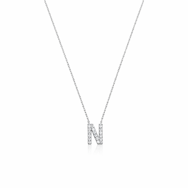 Platinum Plated - Letter N Necklace - Silver