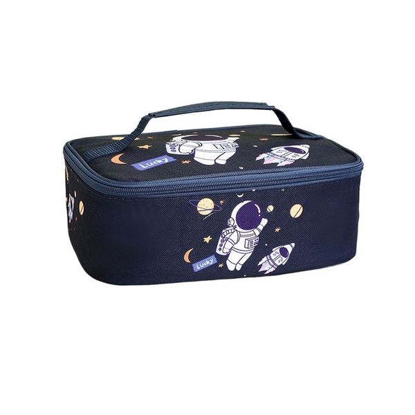 Rectangular Insulation Cartoon Student Portable Lunch Bag - Blue