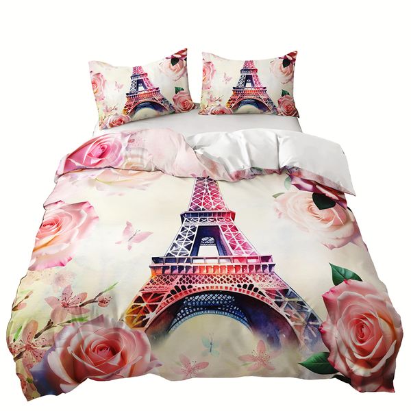 European Elegance Eiffel Tower 3D Printed Double Bed Duvet Cover Set