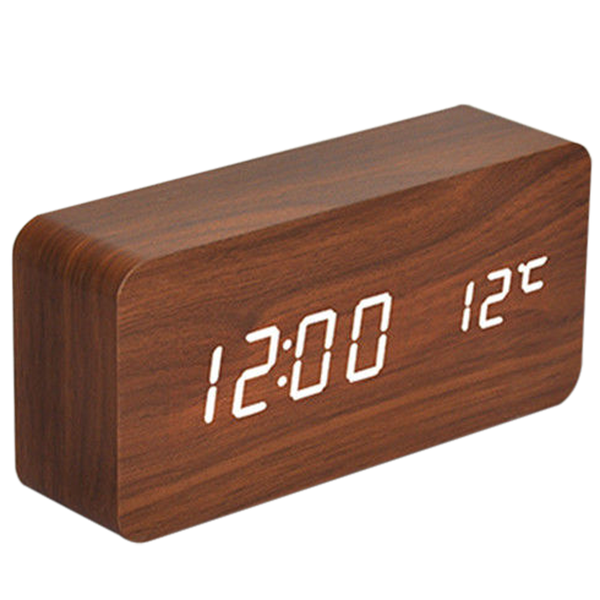 Wood Style Digital LED Clock Brown and White