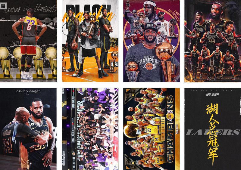 8 Pieces NBA Lakers Champion Posters 11.5x16.5 Inch