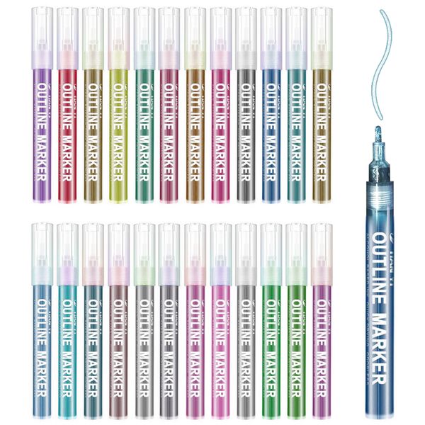 Metalic Self Outlined Marker Pen - Set of 24