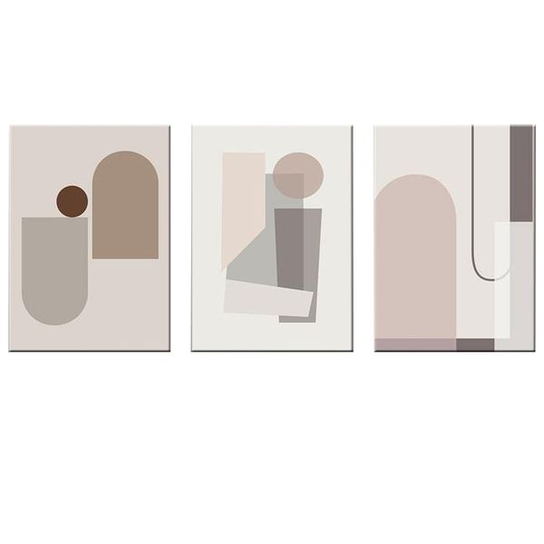Canvas-Art-3 Pieces Neutral Grey Scandi Geometric Mural Wall Art