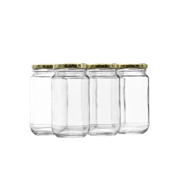 Round Glass Jar With Gold Lid-375ml - 6 Pack