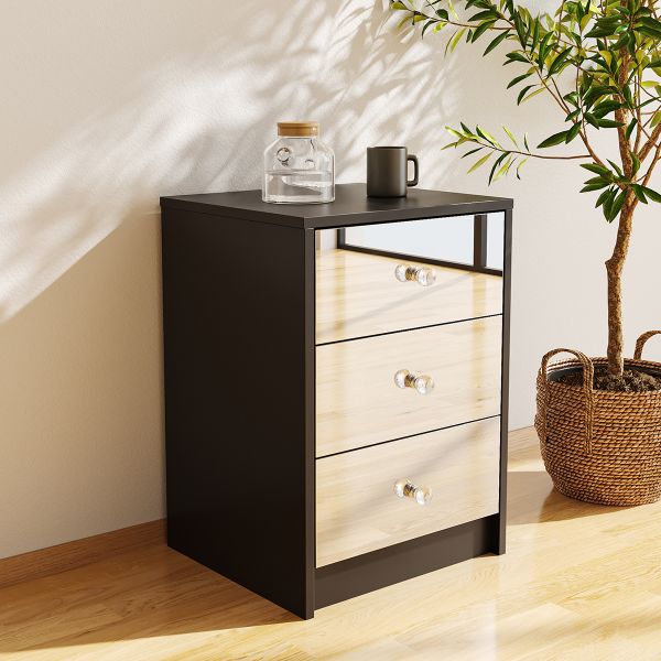 Mirrored 3 Drawer Bedside Table Storage Nightstand End Table