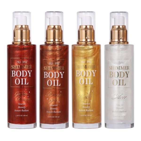 NUSPA Shimmer body oil Pack-Gold,Silver,BronzeGold,Bronze Gold,Golden Brown
