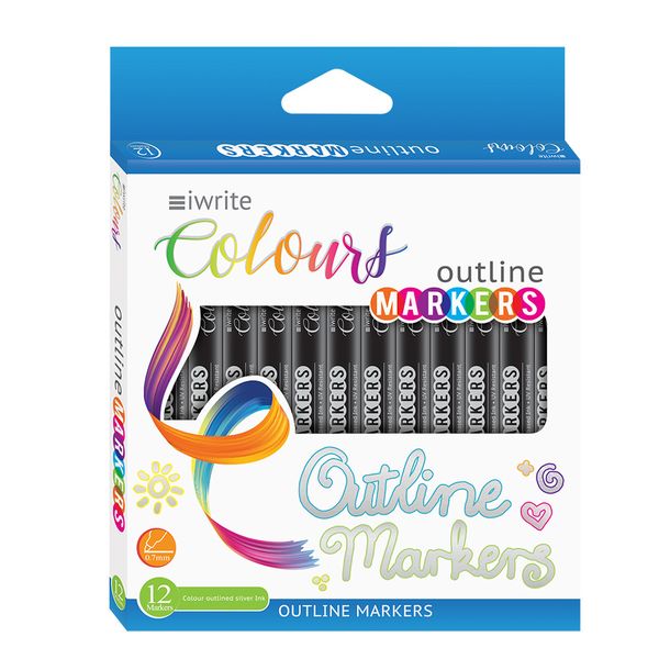 iWrite Colours Outline Markers - Self-Outlining Colouring Markers - 12-Pack