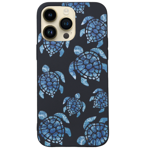 High Quality Blue Turtle Design Phone Case For iPhone 13 Pro - Black/Blue