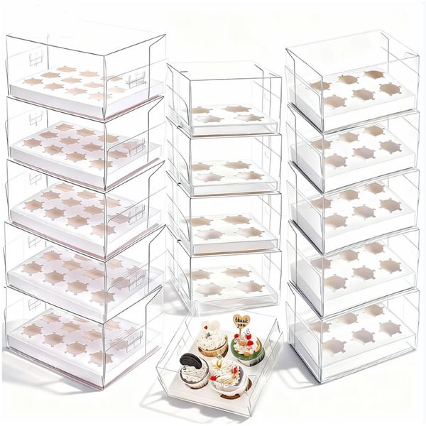 Clear Cake Boxes Plastic Cupcake Containers for Cookies Muffins 15 Pack