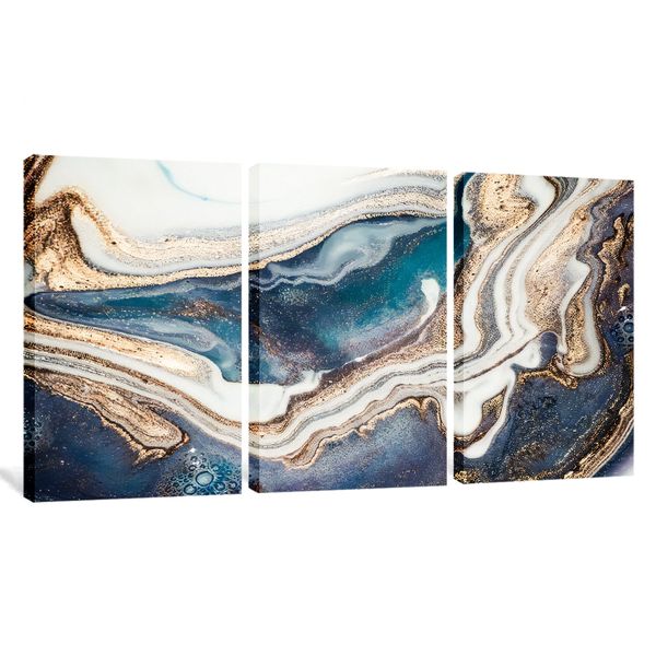 Blue Marble 3 Piece Fluid Effect Abstract Canvas Print Wall Art Decor I