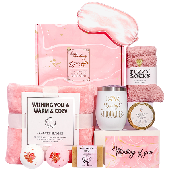 Luxury Pink Relaxation Spa Gift Set - 10 Piece Self-Care Package for Women