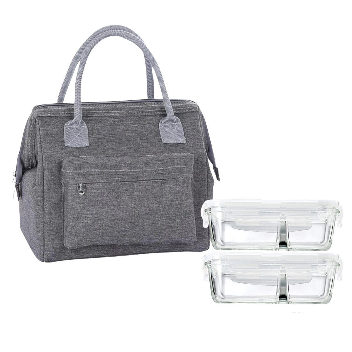 Lunch Bag with Glass Food Containers - Grey | Buy Online in South