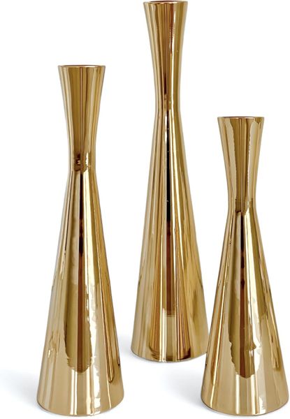 3 Piece Glossy Gold Candle Holder
