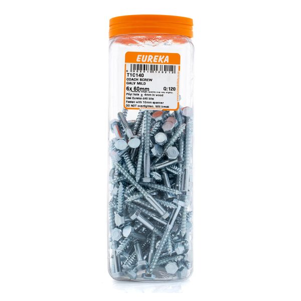 EUREKA Coach Screws Galvanised Mild Steel 6 x 60mm Q:120 T1C140