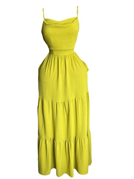 Women's Summer Tiered Midi Dress with Adjustable Straps &amp; Side Pockets