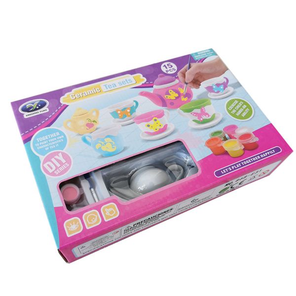 Kids Tea Set Toy Play Paint Ceramic Miniature Playset For Children