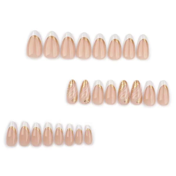 French White And Pink Nail Art With Gold Glitter Gradient Crackle Pattern