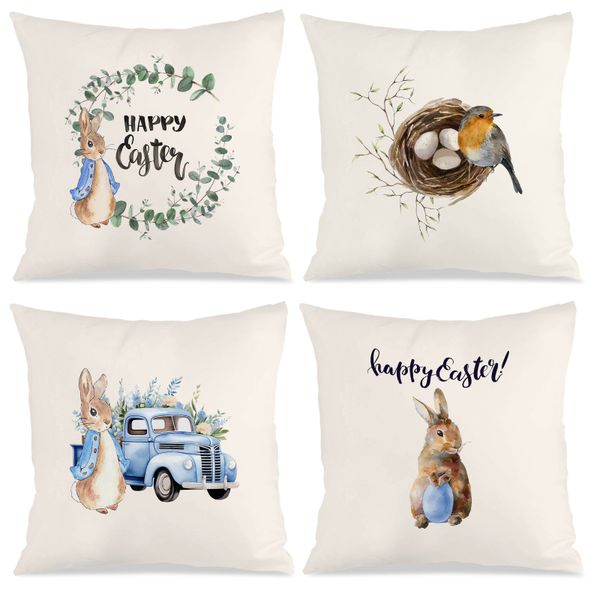 4 Piece Farmhouse Easter Cushion Cover, Decorative Pillowcase