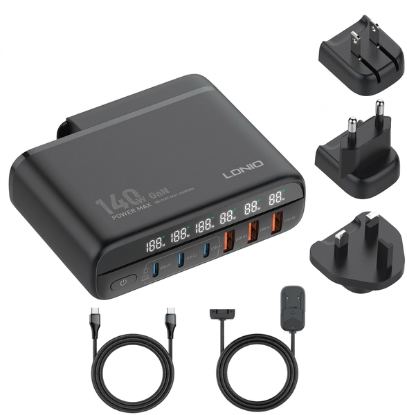 140W Gan Fast Charging Station 6 - Port Fast Charger + USB-C Cable LDNIO