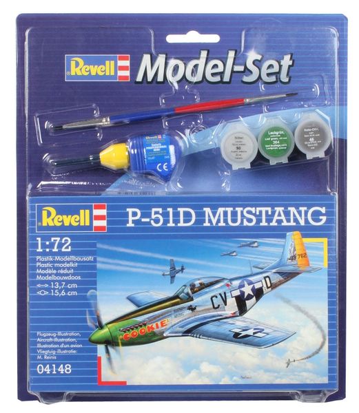 Revell 1/72 P-51D Mustang Model Kit w/Paints, Glue &amp; Brush