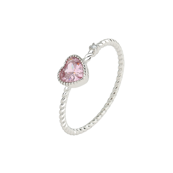 Pink Heart Thin Twisted Band Ring