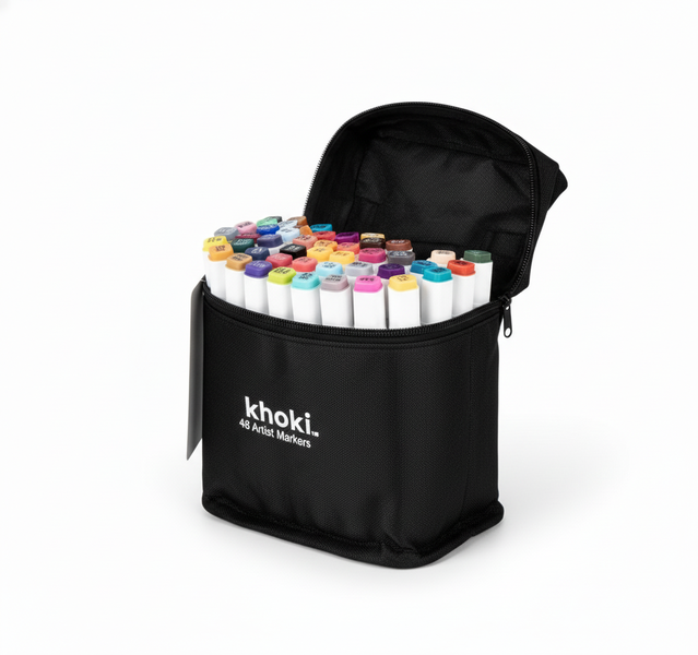 Khoki 48 Piece Dual Nib Artist Markers Set - Vibrant Colors for Crafting