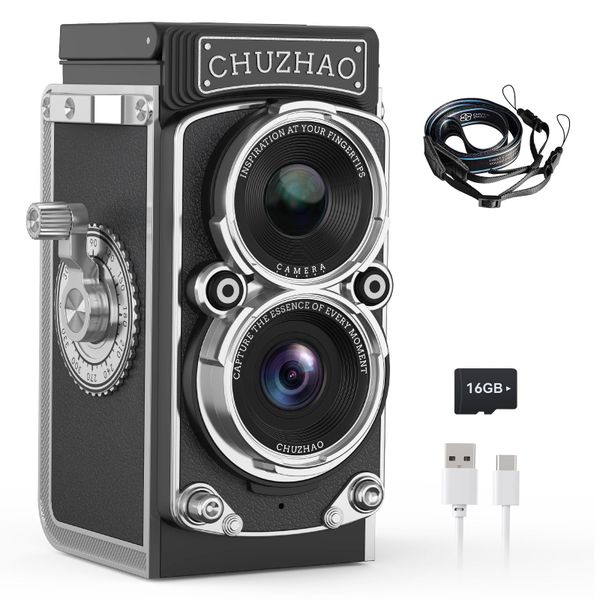Portable Retro Twin-Lens Reflex Style Digital Camera,16GBMemory Card,12MP
