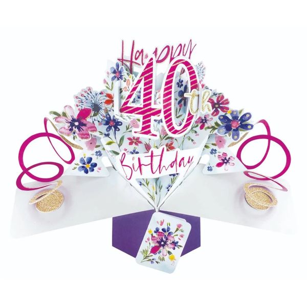 Happy 40th Birthday Flowers 3D Pop-Up Greeting Card