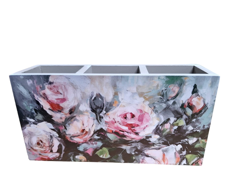 Pink Rose Bush in Bloom Cutlery or Stationary Holder