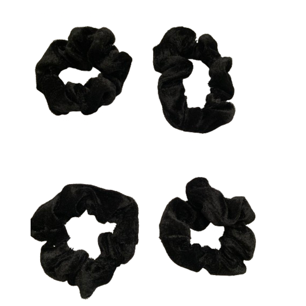 Slim Black Velvet Scrunchie - 4 Pack