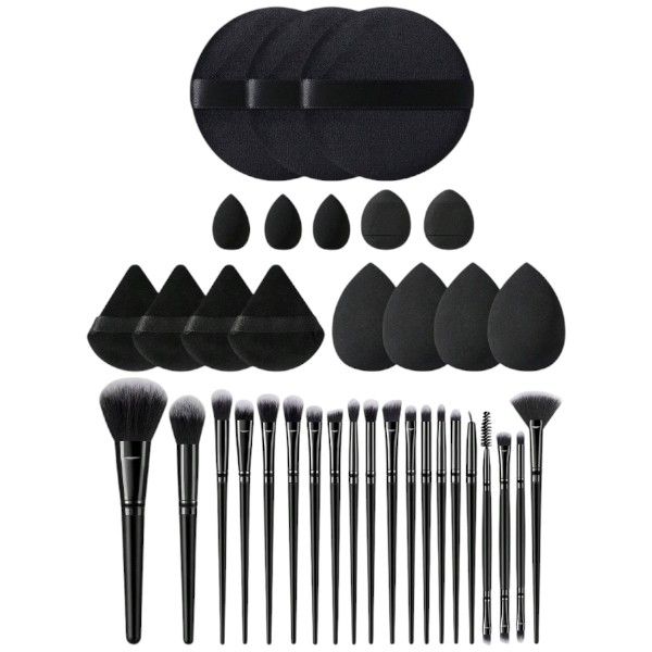 36 Piece Makeup Brush &amp; Tool Set With Diverse Sponge Shapes - Black