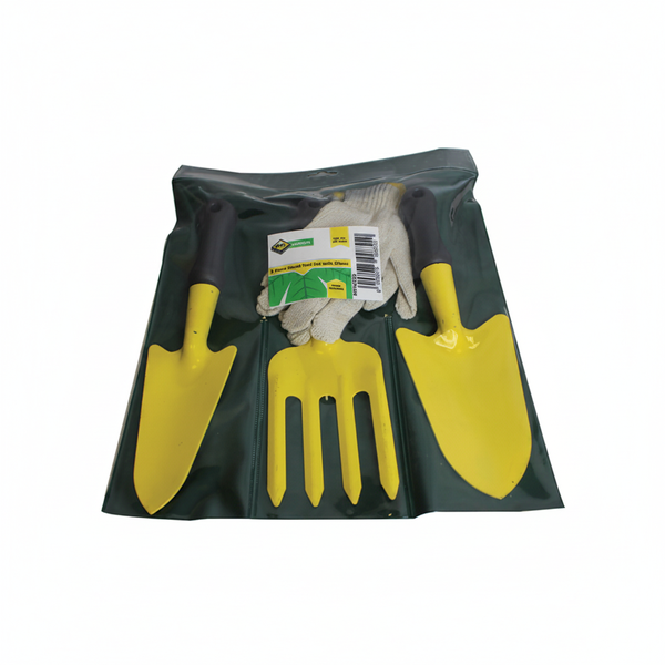 MTS 3 Piece Garden Hand Tool Set with Gloves for Planting and Weeding