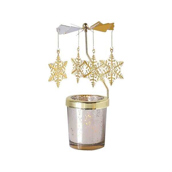 Rotating Candlestick Snowflake Spinning Tea Light Gold Candle Holder