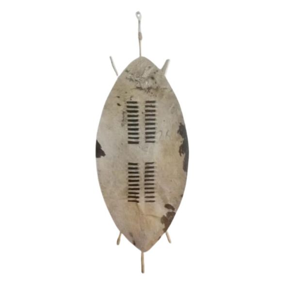 Extra Large Handmade Zulu Shield Brown and White Cowhide Shield