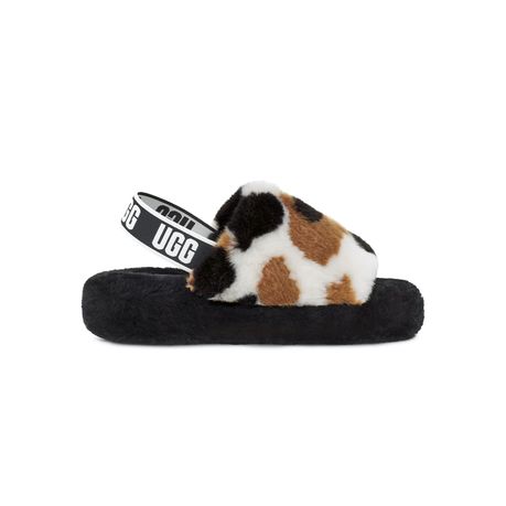 Cow print fluffy discount slides