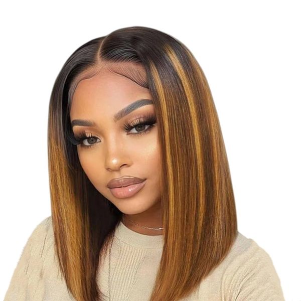 Highlight Glueless Bob Wig, Lace Front , Ombre Blonde Straight 10Inch