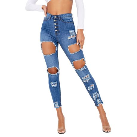 I Saw It First Ladies Mid Wash Distressed 5 Button Skinny Jeans Buy Online In South Africa Takealot Com